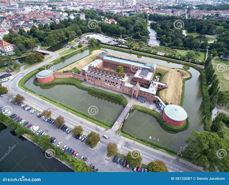 aerial view  malmoe castle sweden editorial photography image