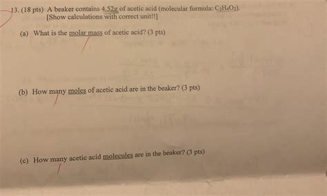 Solved 18pts A Beaker Contains 4 52g Of Acetic Acid Chegg