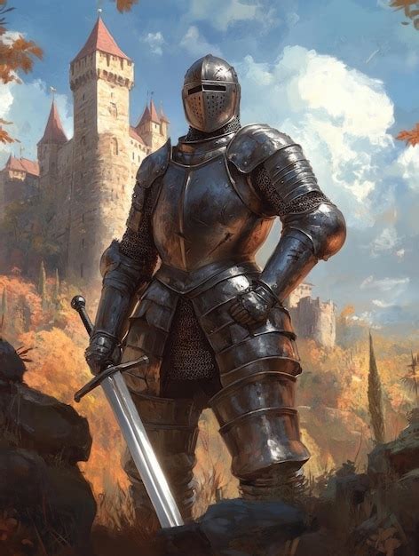 Medieval knight with castle in the background | Premium AI-generated image