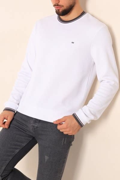 Beyaz Regular Fit Bisiklet Yaka Erkek Sweatshirt 215756 ModamızBir