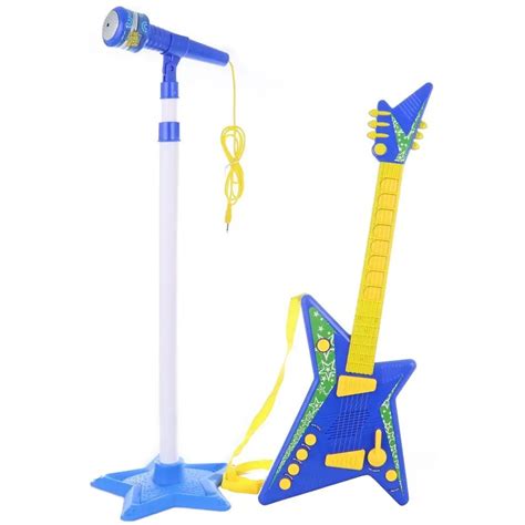 Guitarra E Microfone Infantil Pedestal Rocking Boy Azul Shopee Brasil