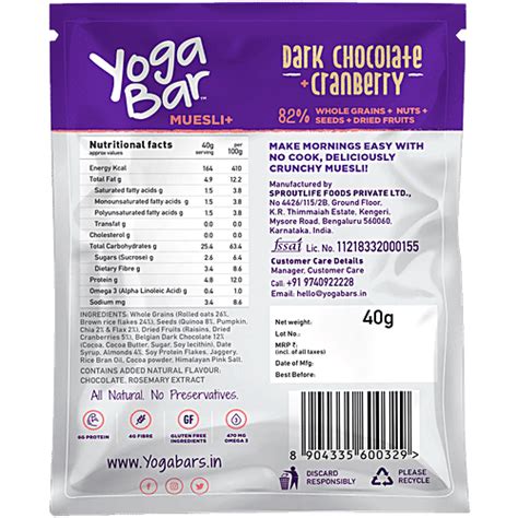 Buy Yoga Bar Wholegrain Breakfast Muesli Dark Chocolate Cranberry