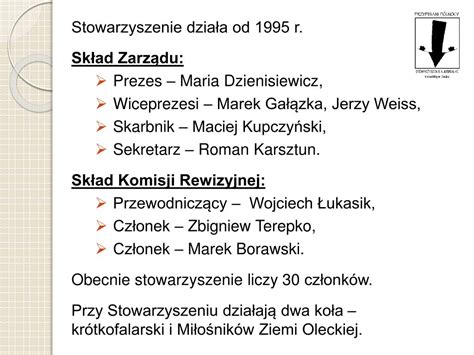 PPT Stowarzyszenie działa od 1995 r Skład Zarządu Prezes Maria