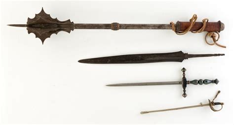 Lot - A club weapon, two stabbing weapons and a miniature cavalry saber ...