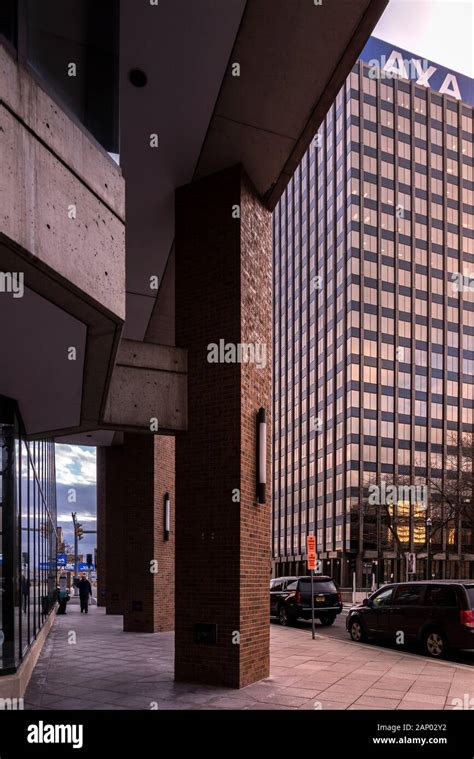 SYRACUSE, NY - JAN 14, 2020: Dusk View of The AXA Tower in Background, Previously Known as the ...