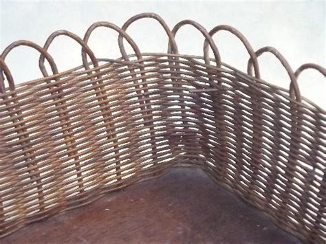 Handmade Vintage Sewing Basket Square Woven Reed Bowl On Wood Board