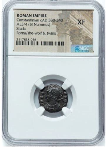 Roman Empire Constantine L SISCIA Bi Nummus AD 330 340 NGC XF