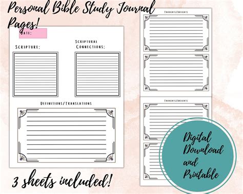 Personal Bible Study Journal Pages, Journal Outline for Everyday Use ...