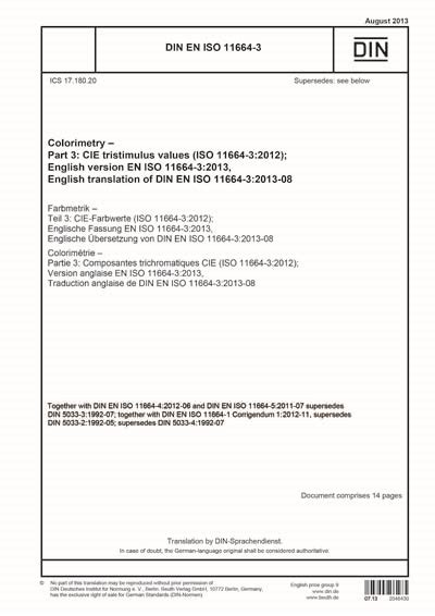 Din En Iso Colorimetry Part Cie Tristimulus Values