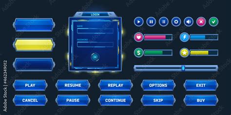 Game Buttons And Frames In Sci Fi Style Design Elements Menu And