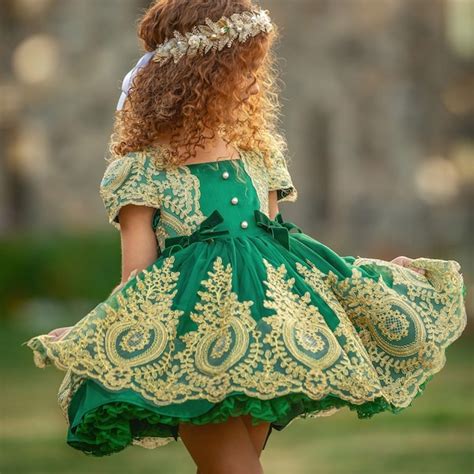 Green and Gold Girls Dress - Etsy