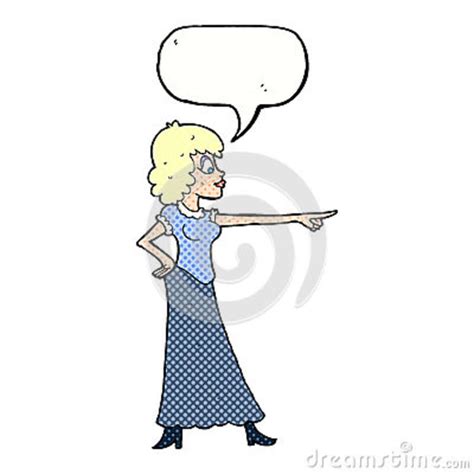 Cartoon Woman Pointing Finger With Speech Bubble Stock Illustration