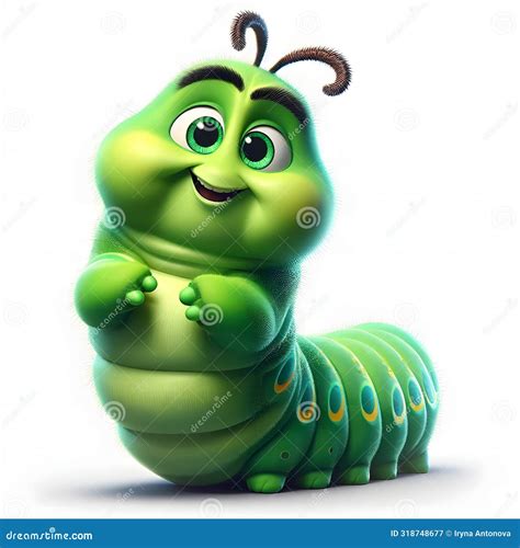 Cartoon Green Caterpillar Standing and Smiling Cutely Stock ...