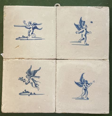 Tableau Of Delft Blue Tiles Cupid Earthenware Catawiki