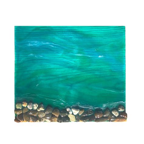 Resin Art River Rocks Over Wood Water Art By Sarah B Collection In