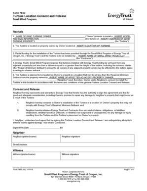 Fillable Online Energytrust Turbine Location Consent And Release