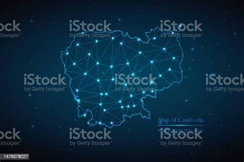 Abstract Map Of Cambodia Geometric Mesh Polygonal Network Line Stock