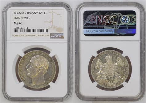 1866B Germany Hannover 1 Taler 1866 Georg V NGC MS 61 RRR NGC MS 61