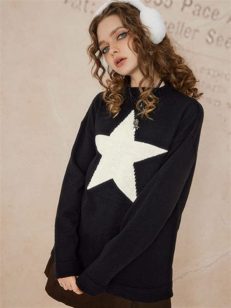 Romwe Fairycore Star Pattern Drop Shoulder Sweater Shein Uk