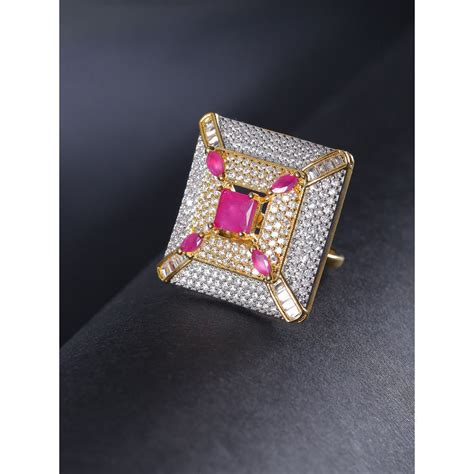 Priyaasi Gold Plated Ad And Maroon Stone Studded Square Shape