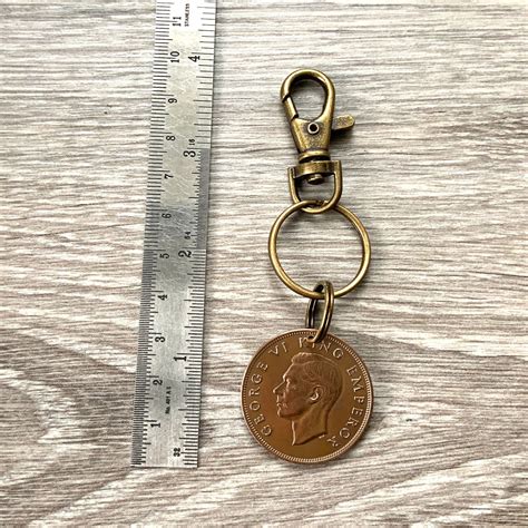 1941 New Zealand Penny Keyring NZ Coin Keychain New Zealand Penny