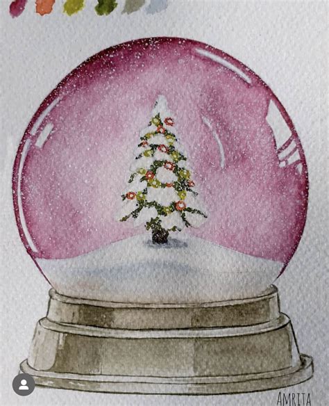 Watercolor Snow Globe with Christmas Tree