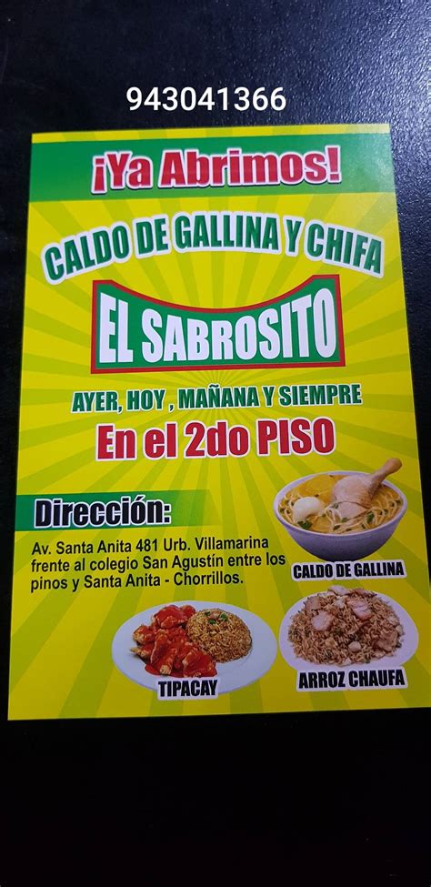 Carta Del Restaurante Caldo Del Gallina Chifa El Sabrosito