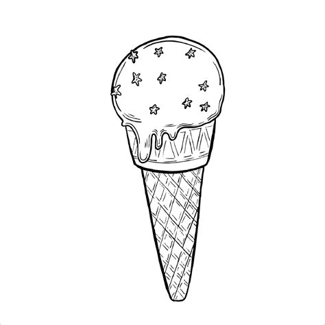 Ice cream cone line art sketch. Vector illustration 10182224 Vector Art ...