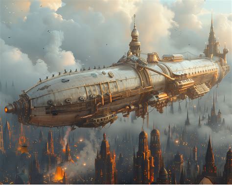 Steampunk Airship Above City Skyline Digital Art Download - Etsy