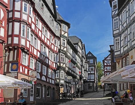 Lahn In Marburg Marktplatz Fachwerk Stadtmitte Oberstadt