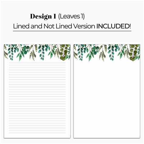 Green Leaves Printable Stationary Printable Writing Paper Etsy