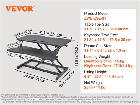 Vevor Convertidor De Escritorio De Pie De X Cm Mesa Elevable Con