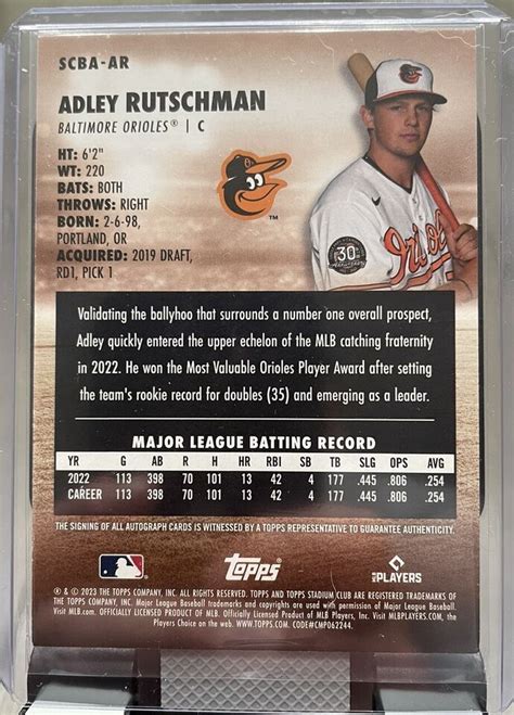 Topps Stadium Club Scba Ar Adley Rutschman Rookie Rc Auto Ebay