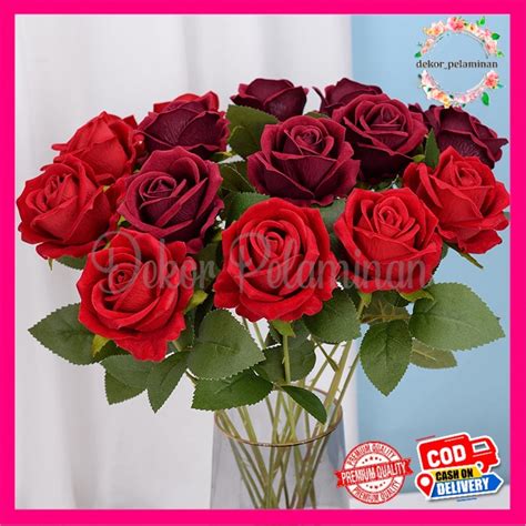 Jual Rose Bludru Bunga Mawar Panjang Tangkai Cm Imitasi Kain