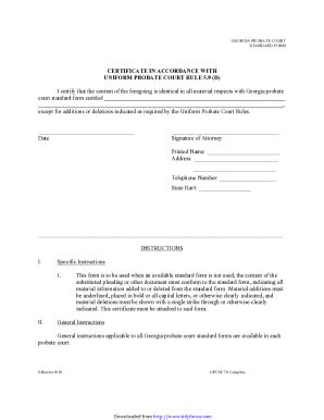 Fillable Online Certificate In Accordance With Uniform Probate Court