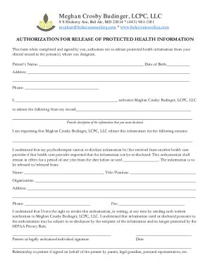 Fillable Online Authorization Form For Release Of Clinical Record Docx