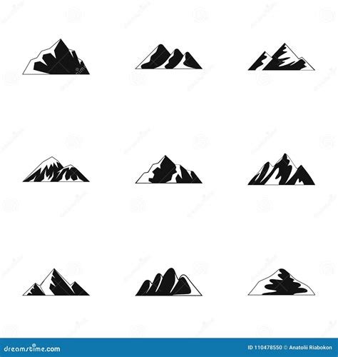 Iconos Fijados Estilo Simple De La Meseta Ilustraci N Del Vector