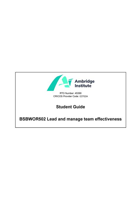 Bsbwor Student Guide Rto Number Cricos Provider