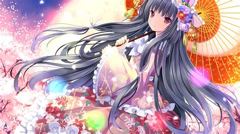 Wallpaper Illustration Long Hair Anime Girls Brunette Looking At