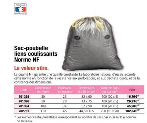 Promo Sac Poubelle Liens Coulissants Norme Nf Chez Calipage