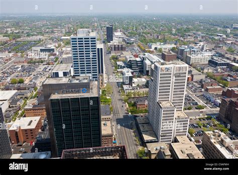 Aerial View Of Downtown Columbus Ohio Looking East Down Broad Street