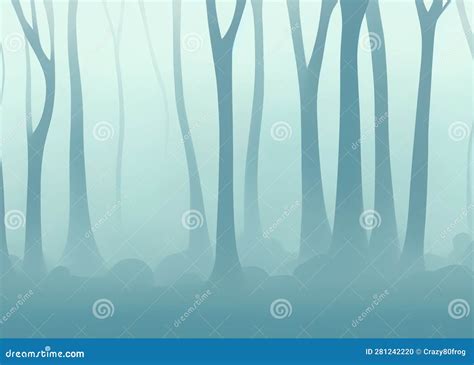 Abstract Cartoon Style Illustration Of Misty Foggy Forest Created With