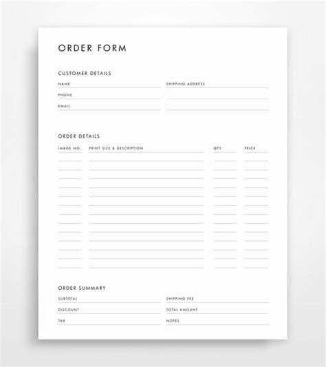 Photography order form Template Free – Peterainsworth