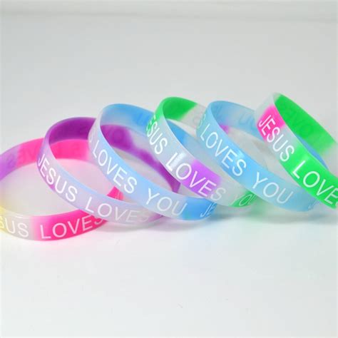 6x Glow In Dark JESUS LOVES YOU Mix Colors Silicone Bracelet Wristband