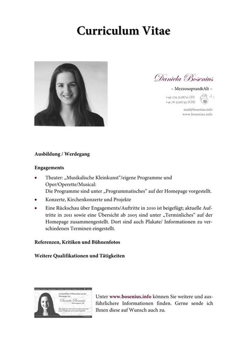 Curriculum Vitae Von Daniela Bosenius