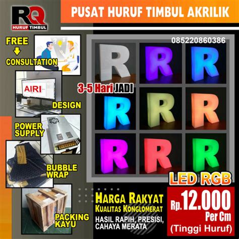 Promo Huruf Timbul Akrilik Acrylic Letter Sign LED Nyala RGB Berubah