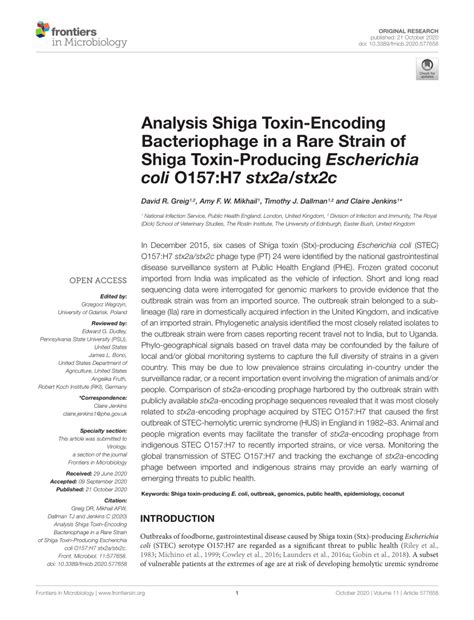 Pdf Analysis Shiga Toxin Encoding Bacteriophage In A Rare Strain Of