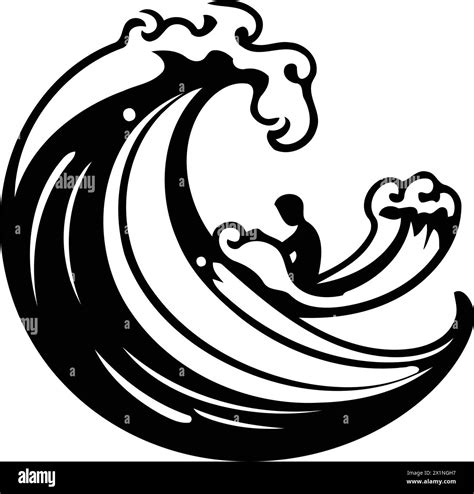 Surfing Vector Logo Design Template Surfer In Ocean Waves Stock Vector