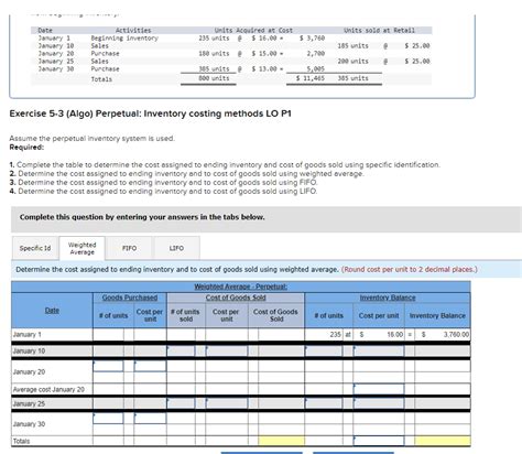 Exercise Algo Perpetual Inventory Costing Chegg