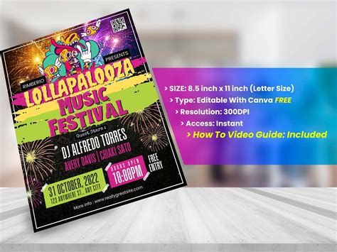 LOLLAPALOOZA FLYER Diy Editable Canva Template, Printable & Social Media, Lollapalooza ...